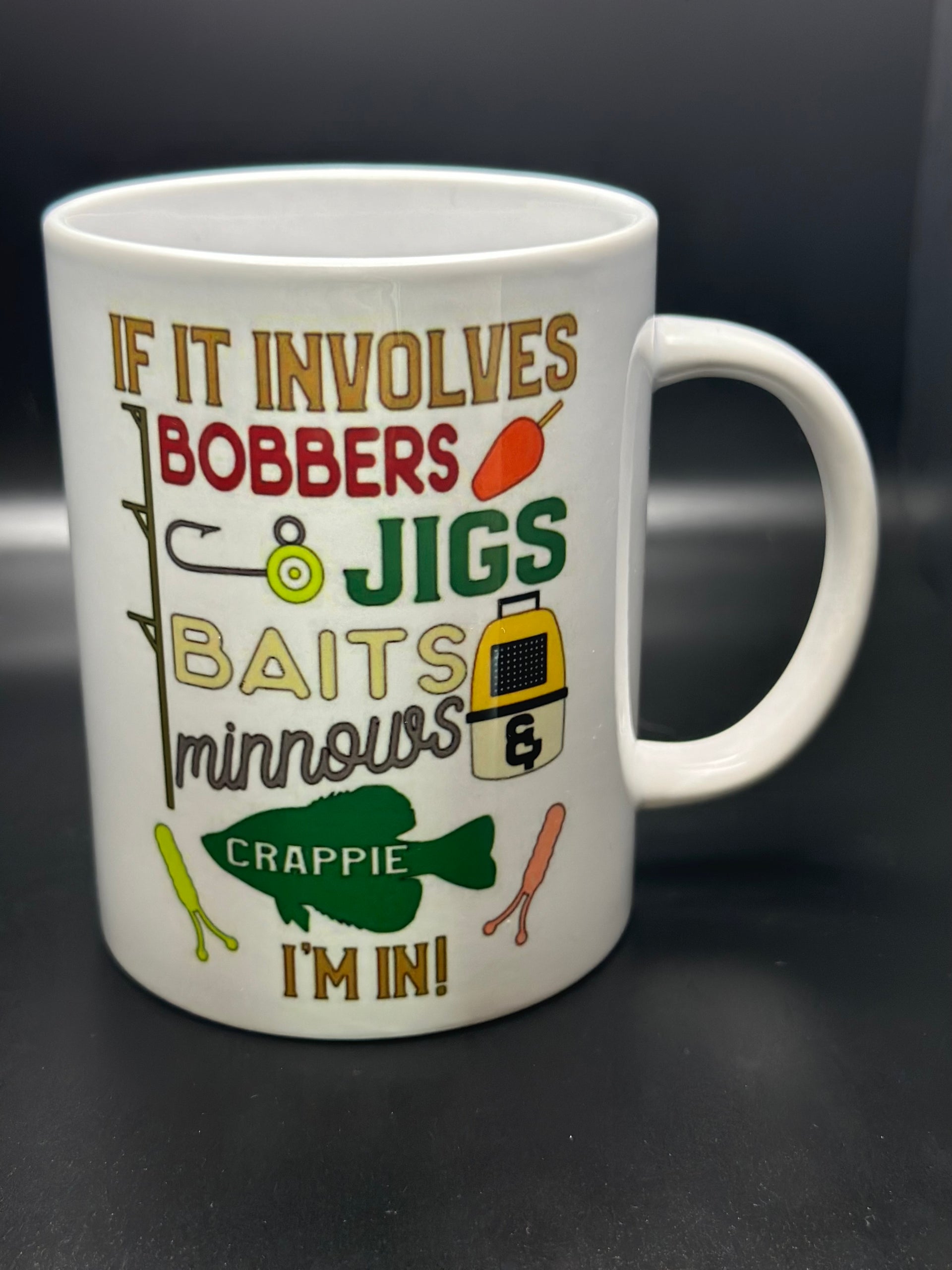 cups with fishing lure patch Multi colored fishing item coffee mug – Hooked On Crafts WI